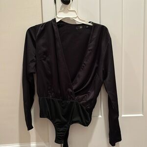 ⭐️HP⭐️ASOS Missguided Womens Black Long Sleeve Front Plunge Thong Bodysuit 8